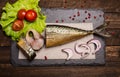 Food background. Smoked mackerel background. Smoked mackerel on Royalty Free Stock Photo