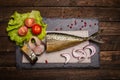 Food background. Smoked mackerel background. Smoked mackerel on Royalty Free Stock Photo