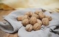 Food background. Walnut kernels close-up.