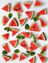 Food background with watermelon slices and mint leaves. Healthy natural food rich in vitamins.Watermelon is a popular Royalty Free Stock Photo