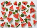 Food background with watermelon slices and mint leaves. Healthy natural food rich in vitamins.Watermelon is a popular organic Royalty Free Stock Photo