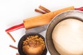 Food baking concept bakery preparation proofed bread dough for bread or cinnamon rolls on white background Royalty Free Stock Photo