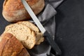 homemade craft bread with kitchen knife