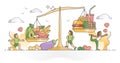 Food balance as body control with healthy meal diet vs junk outline concept