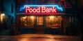 Food Bank Neon Sign - Shop filled with donated food items Royalty Free Stock Photo