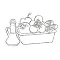 Food basket with vegetables hand drawn vector illustration. Royalty Free Stock Photo