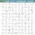 Food. Beauty. Veterenary shop. Rewards and medals line icons set