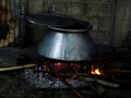 Food being cooked in cauldron Royalty Free Stock Photo