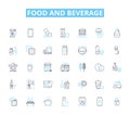 Food and beverage linear icons set. Delicious, Savory, Spicy, Tangy, Sweet, Salty, Umami line vector and concept signs