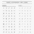 Food and beverage outline icons on bold and thin line concept