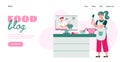 Food blog website with woman cooks watching video tutorial vector illustration.