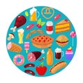 Food on blue background