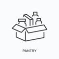 Food box flat line icon. Vector outline illustration of pantry, charity product share. Humanitarian help thin linear