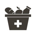 Food box with a red cross icon. Vector flat glyph illustration. Grocery provisions donation. Helping those in need, homeless Royalty Free Stock Photo