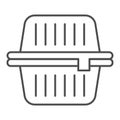 Food box thin line icon. Kitchenware preserving container, meal tank. Plastic products design concept, outline style Royalty Free Stock Photo