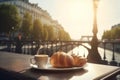 croissant food table bar cup breakfast france french paris drink. Generative AI.