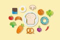 Food and Breakfast Icons Flat Design Vector Illustration Element Icons Set