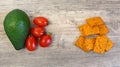 Food, Breakfast, sandwich. Tomatoes, avocado, bread, toast. Ingredients, cook. Vegan, vegetarian, proper nutrition Royalty Free Stock Photo