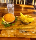 Food Burger Fries Meal Meat Wood Combo