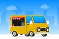 Food bus in retro style. Street Food truck. Vector illustration. Royalty Free Stock Photo