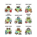 Food Cafeteria Set Icons Vector Illustrations Royalty Free Stock Photo