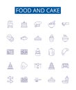 Food and cake line icons signs set. Design collection of Food, Cake, Cuisine, Bakery, Sweets, Fruits, Pies, Cookies