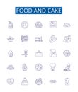 Food and cake line icons signs set. Design collection of Food, Cake, Cuisine, Bakery, Sweets, Fruits, Pies, Cookies