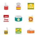 Food can icon set, flat style Royalty Free Stock Photo