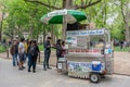 Food cart operated by Mr Thiru Kumar and serving South Indian dosas, in Washington Square Park in Manhattan, New York City