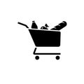 Food cart solid black vector icon isolated on a white background. Icon of a grocery store or supermarket. Shop trolley