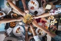 Food Catering Cuisine Culinary Gourmet Party Cheers Concept friendship and dinner together. mobile phones on the table, pattern Royalty Free Stock Photo