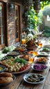 Food for celebrating the end of Ramadan and the holiday of breaking the fast in Islam and Iftar. Homemade food and table Royalty Free Stock Photo