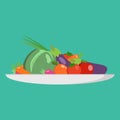 Food choice concept. fresh vegetables. Concept diet - plate with fruits and organic vegetables. Illustration