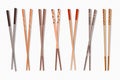 Food chopsticks. Asian bamboo sushi sticks for Chinese and Japanese food, traditional cutlery isolated set. Vector chop