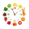 Food clock with fresh fruits and vegetables Royalty Free Stock Photo