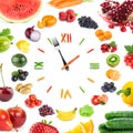 Food clock with fruits and vegetables Royalty Free Stock Photo