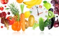 Food clock with fruits and vegetables Royalty Free Stock Photo