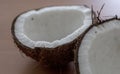 Coconut split in half Tropical fruits Royalty Free Stock Photo