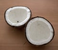 Coconut split in half Tropical fruits Royalty Free Stock Photo