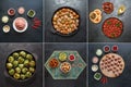 Food collage with meat meatballs world cuisine. Royalty Free Stock Photo