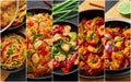 Food collage. Indian chinese cuisine dishes set. Asian Dishes Photo Collage. Schezwan dishes Royalty Free Stock Photo