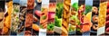 Food collage layout. A variety of dishes, a collection for a restaurant banner Royalty Free Stock Photo