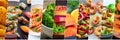 Food collage layout. A variety of dishes, a collection for a restaurant banner Royalty Free Stock Photo