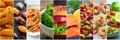 Food collage layout. A variety of dishes, a collection for a restaurant banner Royalty Free Stock Photo