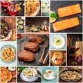 Food Collage. Many photos of tasty dishes, a square design template