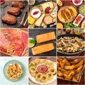 Food Collage. Many photos of tasty dishes, a square design template Royalty Free Stock Photo