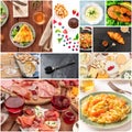 Food Collage. Many photos of tasty dishes, a square design template enu Royalty Free Stock Photo