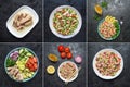 Food collage of salads with canned tuna Royalty Free Stock Photo