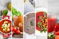 Food collage showing different kind of red soups Royalty Free Stock Photo