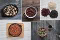 Food collage with a variety of colored beans Royalty Free Stock Photo